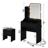 LIKIMIO Small Makeup Vanity Desk with Mirror and Lights, Vanity Table Set with Storage Drawer, Chair and Three Shelves, Bedroom, Black LIKIMIO
