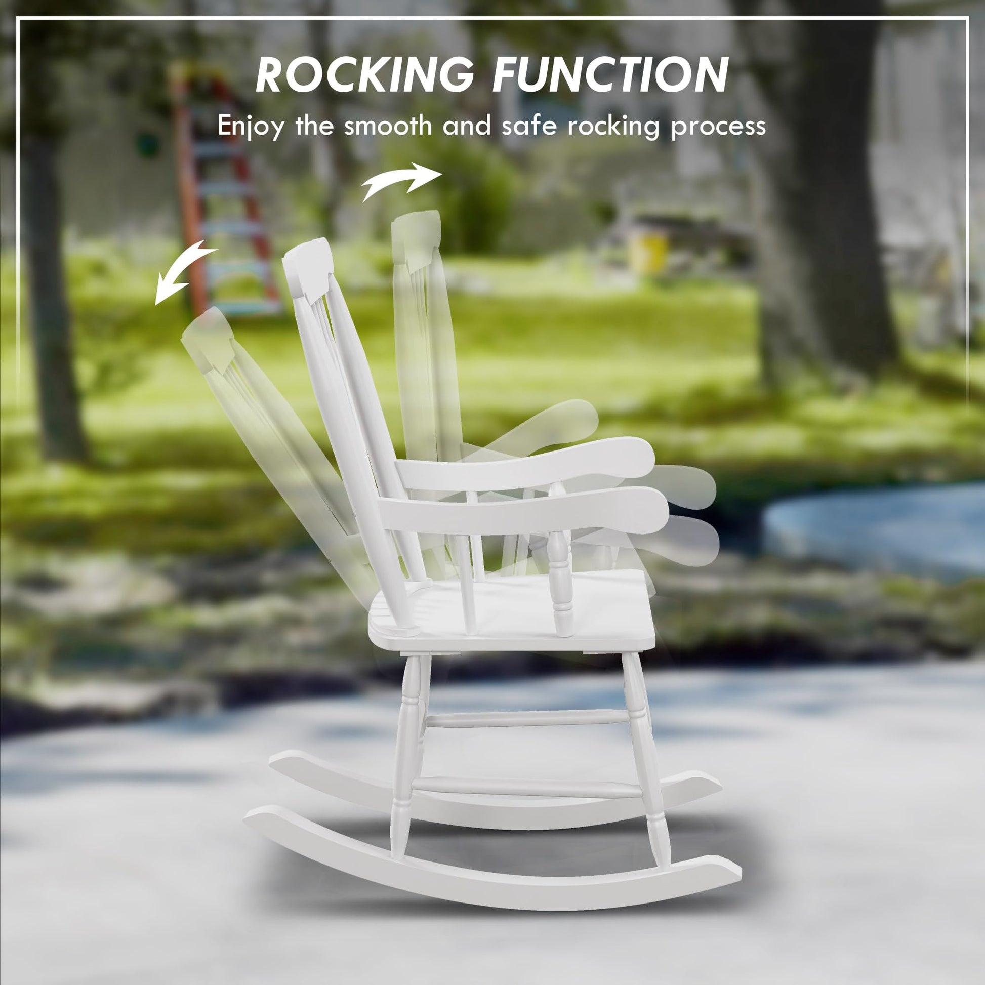 Outsunny Outdoor Wood Rocking Chair, 350 lbs. Porch Rocker with High Back for Garden, Patio, Balcony, White - WoodArtSupply