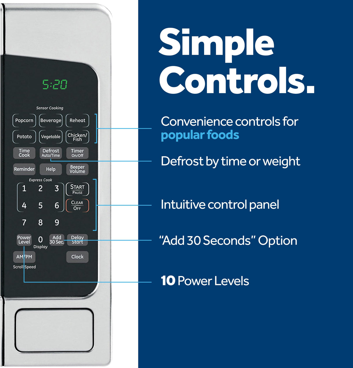 GE Countertop Microwave Oven, 1,200-watt Capacity, 2.0 Cubic Ft., 8 Auto Setting Cooking Settings, Child-Lock Technology, Kitchen Essentials for the Countertop, Dorm Room or Apartment, Satinless Steel GE
