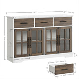 IRONCK Buffet Cabinet with Storage, 55" Large Sideboard Buffet Storage Cabinet with LED Lights, Farmhouse Coffee Bar Wood Liquor Cabinet for Kitchen, Dining Room, White and Oak IRONCK