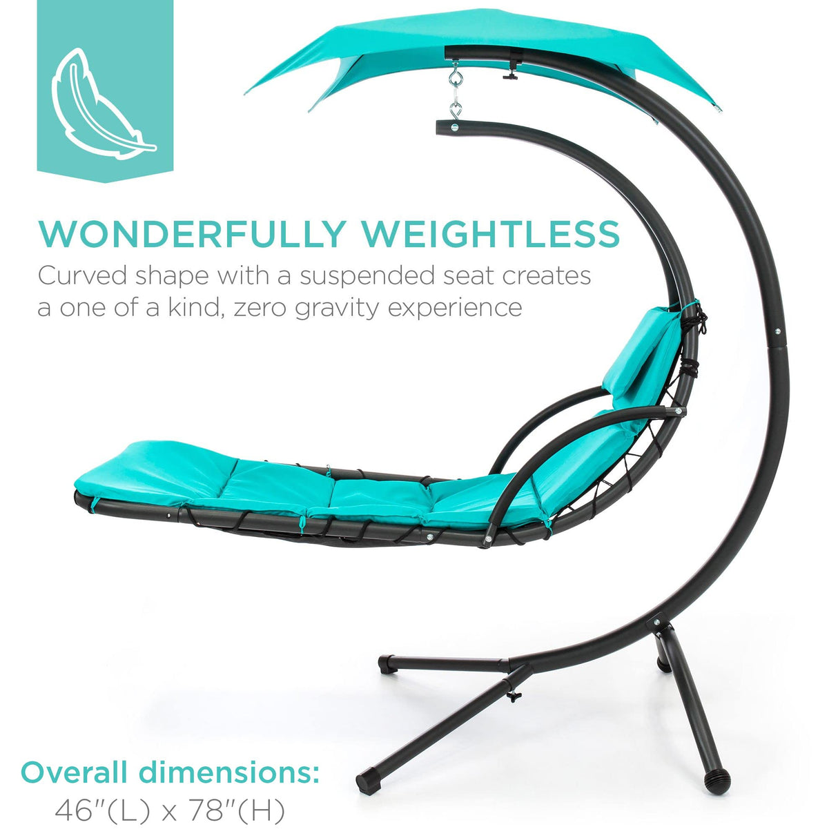 Best Choice Products Outdoor Hanging Curved Steel Chaise Lounge Chair Swing w/Built-in Pillow and Removable Canopy - Teal Best Choice Products