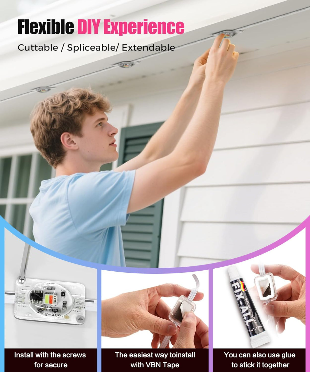 VSKIA Permanent Outdoor Lights for House,200ft 120 RGB+IC Smart Outdoor Decor, 50 Scene Modes, App/Remote Control, IP67 Waterproof, for Christmas, Holiday, Daily & Pool Party Decor VSKIA