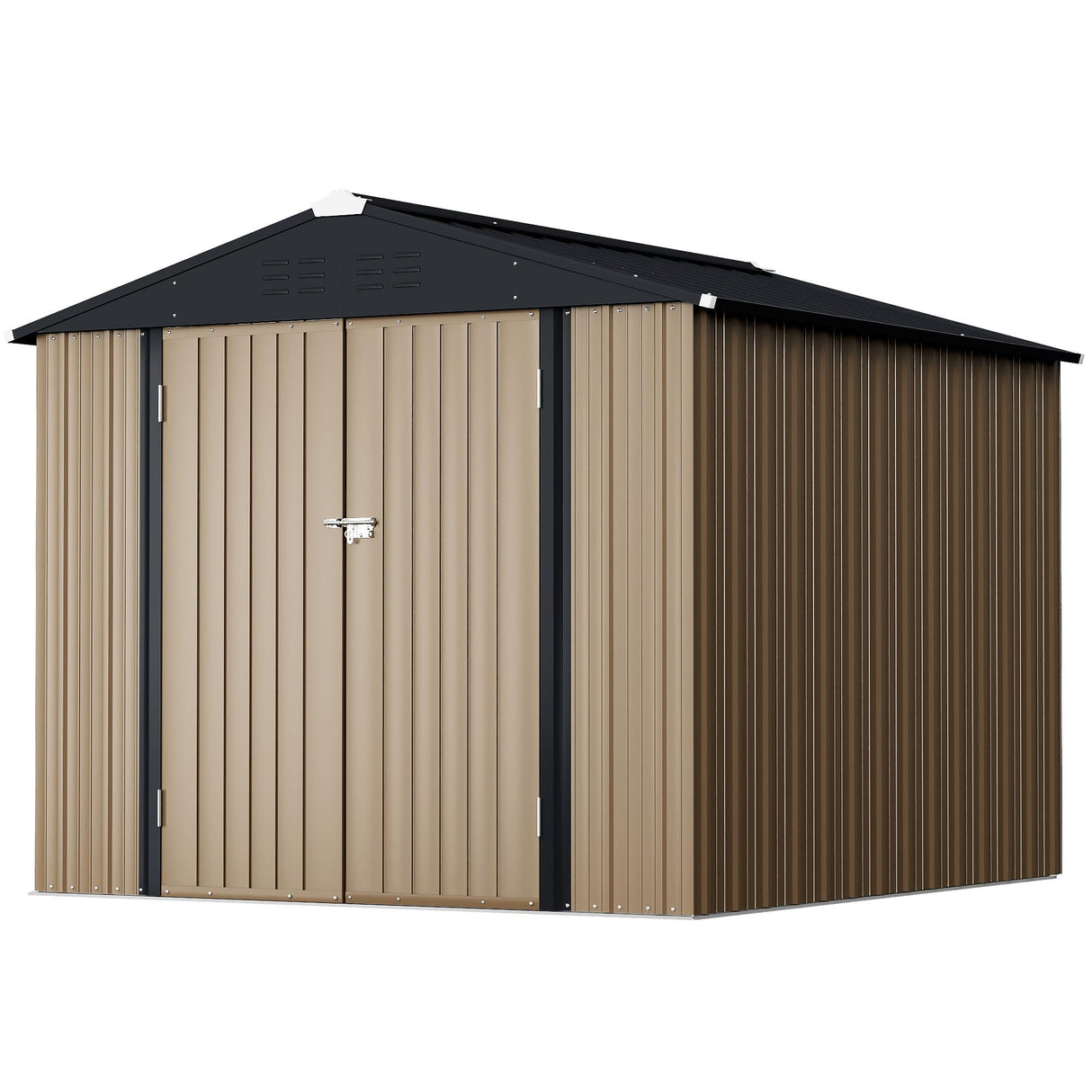 GUNJI 8 x 6 FT Shed Outdoor Storage Shed Metal Garden Shed with Lockable Door Outside Waterproof Tool Shed for Backyard, Patio, Lawn (Brown) GUNJI