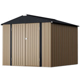 GUNJI 8 x 6 FT Shed Outdoor Storage Shed Metal Garden Shed with Lockable Door Outside Waterproof Tool Shed for Backyard, Patio, Lawn (Brown) GUNJI