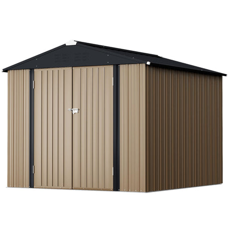 GUNJI 8 x 6 FT Shed Outdoor Storage Shed Metal Garden Shed with Lockable Door Outside Waterproof Tool Shed for Backyard, Patio, Lawn (Brown) GUNJI