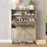 Halitaa Shoe Cabinet with 2 Flip Drawers,Shoe Storage Cabinet for Entryway,Freestanding Shoe Cabinet Organizer with Open Storage,Narrow Farmhouse Shoe Rack with Legs,Grey Halitaa