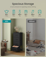 SONGMICS Dresser for Bedroom, Chest of Drawers, Steel, MDF, 4 Non-Woven Fabric Drawers, Storage Organizer Unit, Closet, Entryway, Ink Black and Ebony Black ULGS314B01S SONGMICS