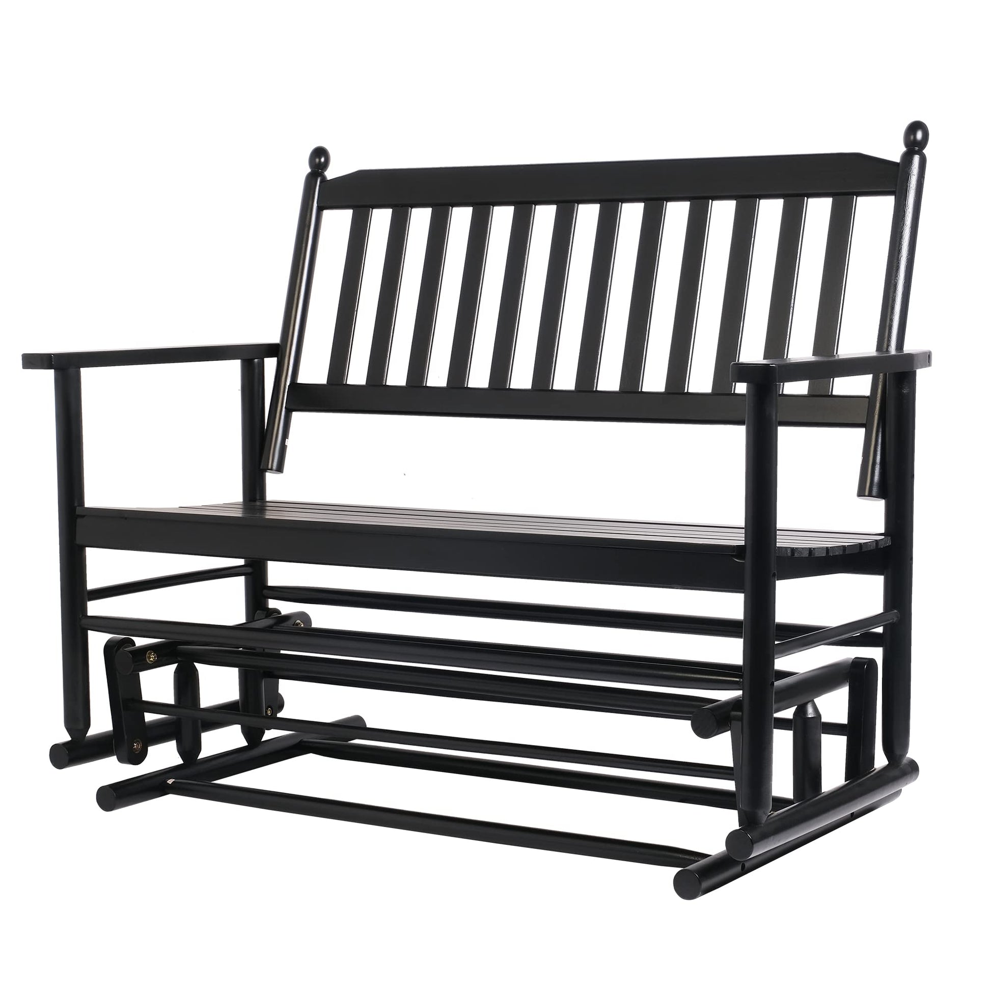 Fadidio Patio Glider Bench Outdoor, Porch Swing Glider for Outside, Wooden 2-Person Loveseat Rocking Bench Funiture, Black Gliders - WoodArtSupply