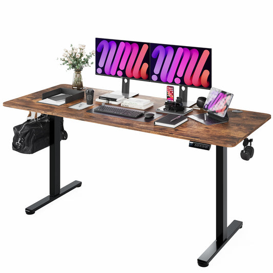 Monomi Electric Standing Desk, 71 x 31.5 inches Height Adjustable Desk, Ergonomic Home Office Sit Stand Up Desk with Memory Preset Controller (Rustic Brown Top/Black Frame) - WoodArtSupply