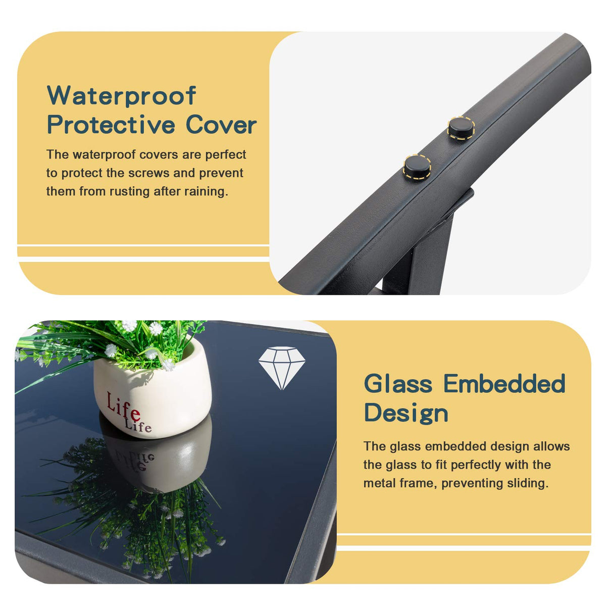 Homall 3 Pieces Furniture Outdoor Patio Conversation Bistro Set Modern Porch Lawn Chairs with Coffee Table for Home and Balcony, 1, Black Homall