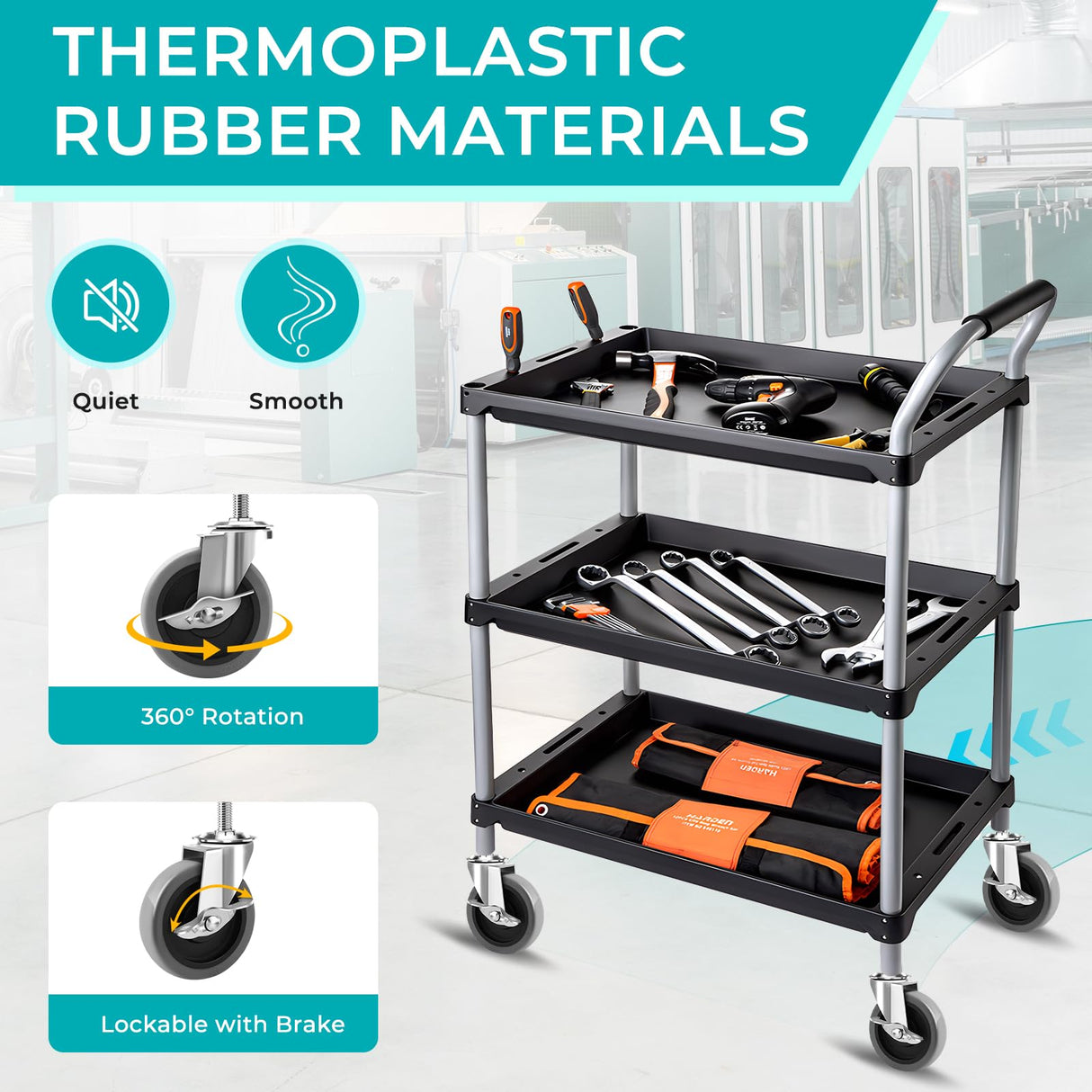 Besitu 4 Inch Caster Wheels, 1/2"-13 Inch Course Threaded Stem Caster Set of 4 with Side Brake, Heavy Duty TPR Swivel Caster Wheels for Dolly Cart, Wire Shelving Industrial Screw in Casters Besitu