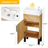 DWVO 16 Inch Bathroom Vanity Sink Combo for Small Space, Freestanding Bathroom Cabinet with Undermount Ceramic Sink, Modern Bathroom Storge Vanity Soft-Close Doors, Natural Brown DWVO