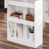 MOUMON L Shaped Standing Desk with Drawers and Shelves, Executive Desk Adjustable Height Desk, L-Shaped Design, 63 inch Tabletop, for Office Bedroom Oak and White (63”W x 63”D x 28.5-45.3”H) MOUMON