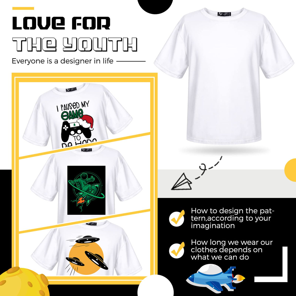 5 Pack Youth Sublimation Blank T Shirt White Polyester Shirts Crew Neck Short Sleeve Sublimation T Shirt (Medium) Tarpop