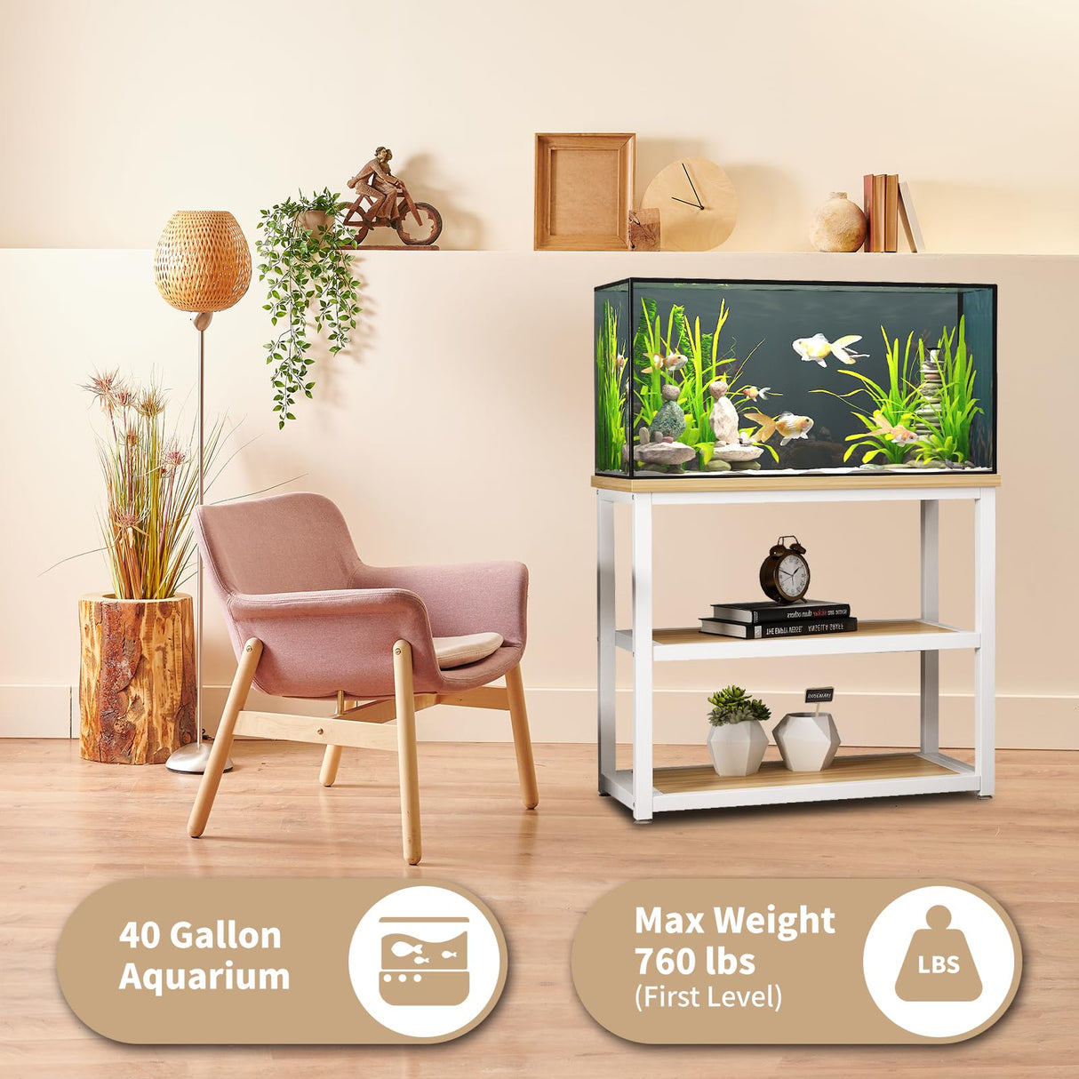 Avolander Fish Tank Stand Metal Aquarium Stand 40-50 Gallon, Double Layer Metal with Storage Weight Capacity 760lbs, 31.5 X 27.56 X 17.72 inch, White Walnut Brown Avolander
