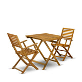 East West Furniture Selma 3 Piece Patio Bistro Outdoor Set Contains a Square Acacia Wood Coffee Table and 2 Folding Arm Chairs, 26x26 Inch, Natural Oil East West Furniture