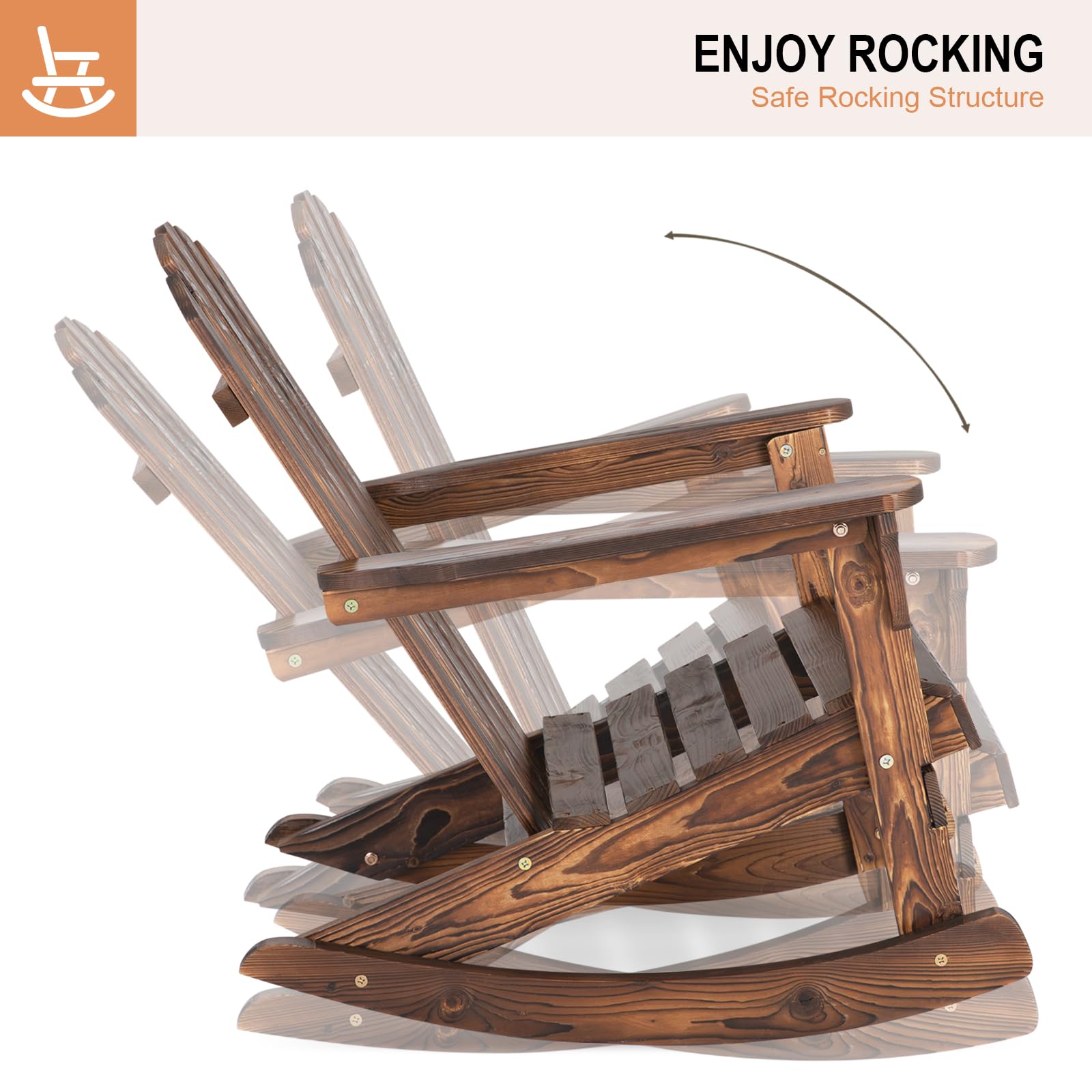 FURNDOOR 2PCS Patio Rocking Chair - Adirondack Rocker Chair Set of 2, Outdoor Wooden Rocking Chairs for Porch, Balcony, Backyard, Poolside - WoodArtSupply