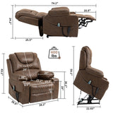 180 Degrees Lay Flat Lift Recliner with Massage and Heat, Cup Holder, 400 lb Capacity Recliner for Big and Tall Men, Lazyboy Sleeping (Brown Leather) LITVZ