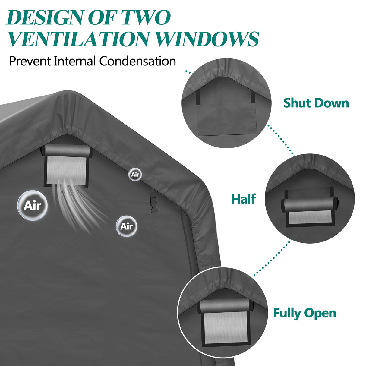 GARTOO 8' x 14' Outdoor Storage Shelter Shed- Heavy Duty Storage Tent with Roll-up Ventilated Windows, Portable Garage Zipper Storage shed for Bike, ATV, Motorcycle Shelter, Gray GARTOO