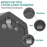 GARTOO 8' x 14' Outdoor Storage Shelter Shed- Heavy Duty Storage Tent with Roll-up Ventilated Windows, Portable Garage Zipper Storage shed for Bike, ATV, Motorcycle Shelter, Gray GARTOO