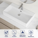 Eridanus Bathroom Sink 30" x 16" Rectangular Vessel Sink, Wall Mount Above Counter Vanity Sink, Premium Ceramic White Art Basin with Overflow, Lavatory Trough Floating Washbasin Eridanus
