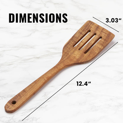 Zulay Kitchen Premium Slotted Spatula - Durable Teak Wooden Spatula For Cooking, Flat Wooden Spatula For Kitchen Use, Smooth Finish Natural Teak Spatula, Non-Stick Wooden Spatula