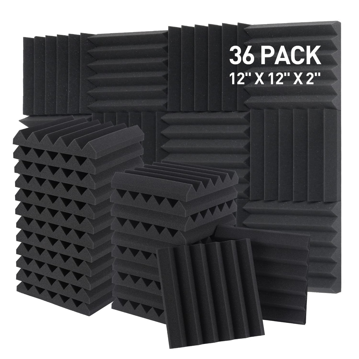Sound Proof Foam Panels - 12 x 12 x 2 Inches 36 Pack Wedges Acoustic Foam Panels Sound Proofing Padding for Walls and Ceiling High Density Foam Studio Foam (Black) GUERRI