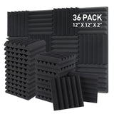 Sound Proof Foam Panels - 12 x 12 x 2 Inches 36 Pack Wedges Acoustic Foam Panels Sound Proofing Padding for Walls and Ceiling High Density Foam Studio Foam (Black) GUERRI