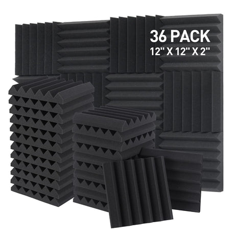 Sound Proof Foam Panels - 12 x 12 x 2 Inches 36 Pack Wedges Acoustic Foam Panels Sound Proofing Padding for Walls and Ceiling High Density Foam Studio Foam (Black) GUERRI