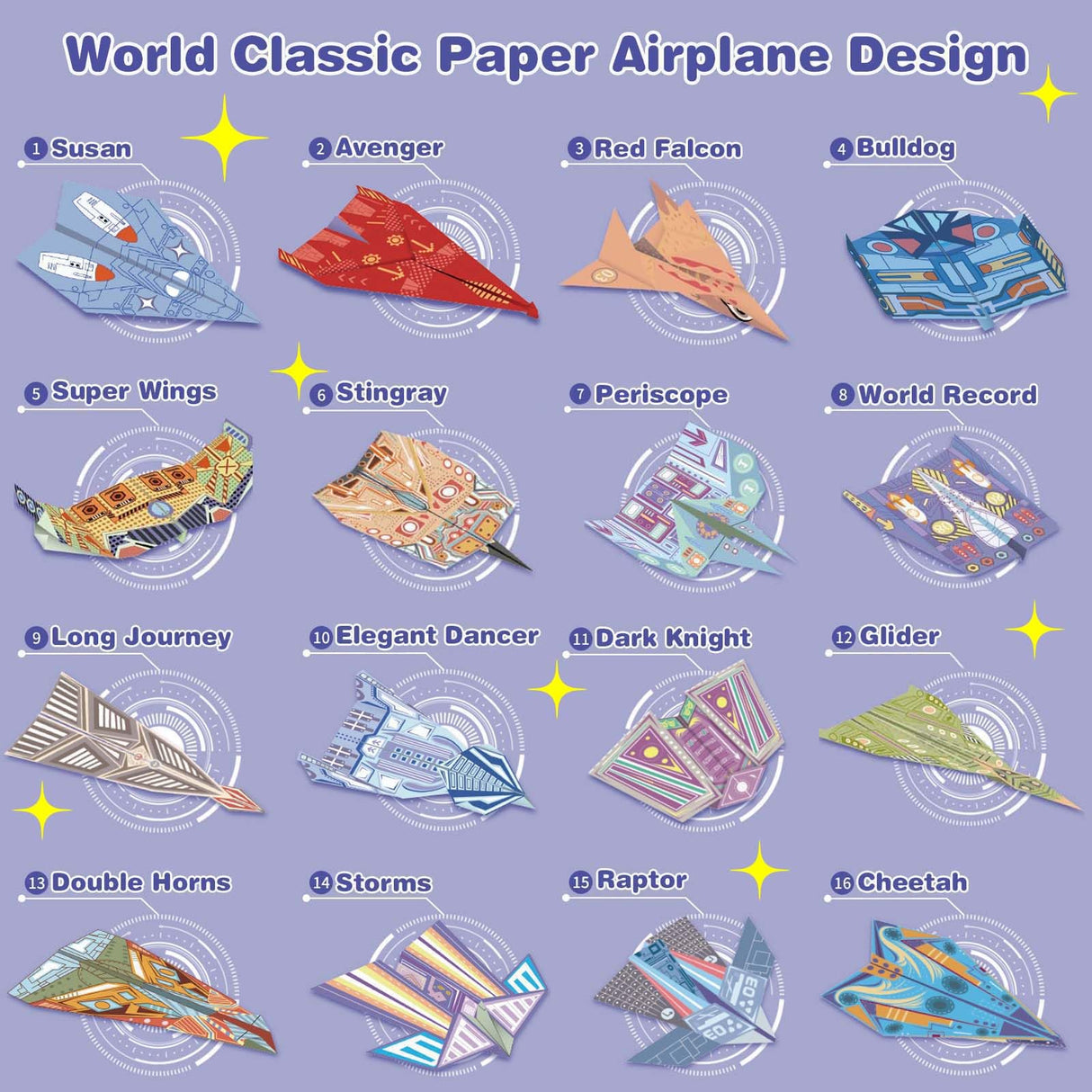 LEERYOUQU Kids Paper Airplane Kit, Creative Paper Airplane Book with 16 Classic Designs & 32 Planes Sheets, Origami Airplanes Kit for Kids Ages 8-12 +(New English Instructions) LEERYOUQU