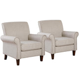 Prilinex Upholstered Living Room Chair Set of 2 - Large Comfy Fabric Accent Chair Single Sofa with Cushion, Rolled Armrest & Nailhead Trim, Mid Century Farmhouse Armchair for Bedroom, Office, Beige Prilinex