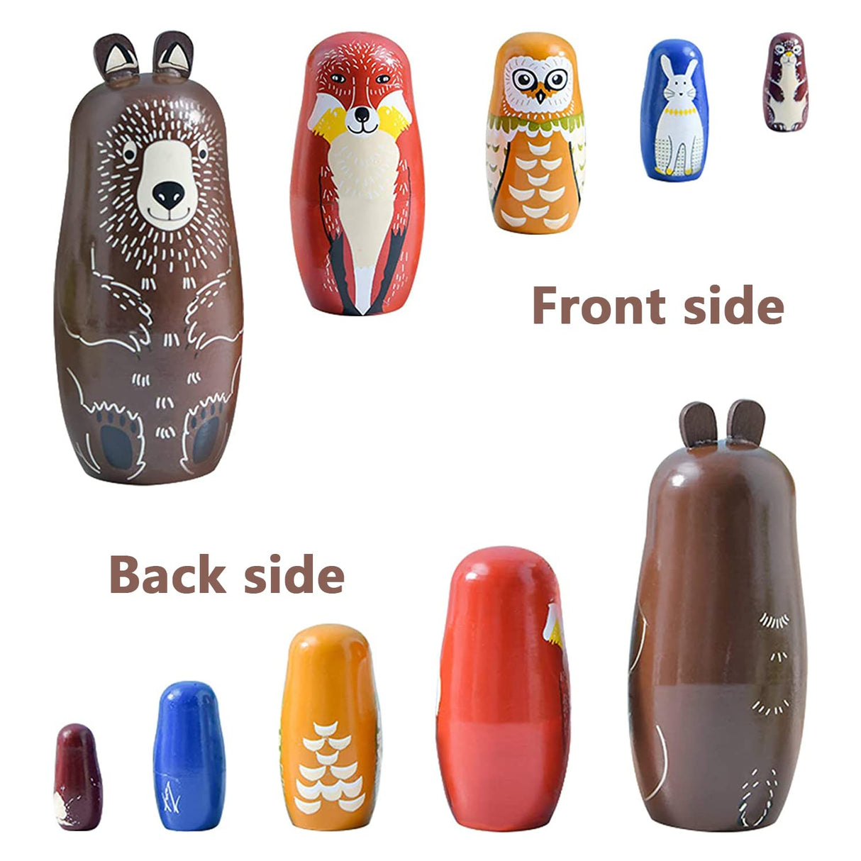 Conzy Russian Nesting Dolls for Kids, Stacking Wooden Handmade Matryoshka Dolls, 5 Piece Cute Cartoon Animal Pattern, Great Toy Gift for Girls Boys' Birthday or Home Decoration (Brown) Conzy