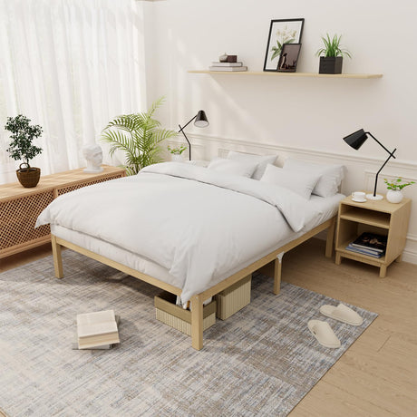 Bamboo Bed Frame Queen Size Wood Platform Bedframe Solid Stable with Non-Slip Slats Support Tall Bed No Box Spring Needed Heavy Duty Easy Assembly Noise Free Nature bambooflow