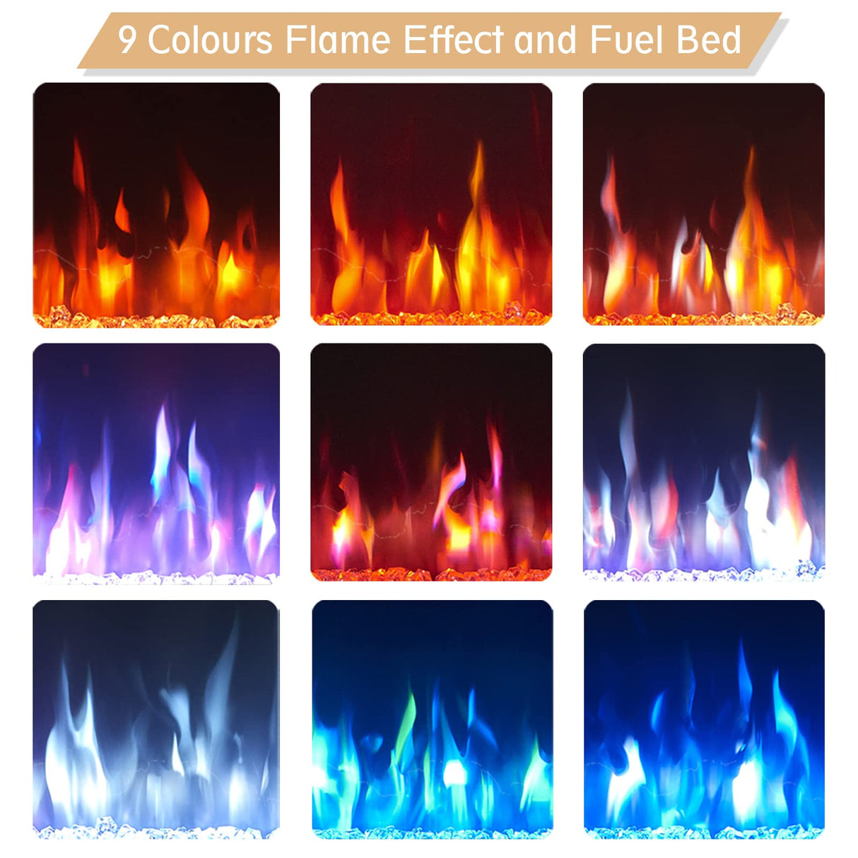 Efiretric® Arthur 60" W 3 in 1 Electric Fireplace (EF459), Freestanding, Wall Mounted, Recessed, 9 Colors Flame Effect, TV Media Wall, Heater 750W/1500W, Remote Control EFIRETRIC