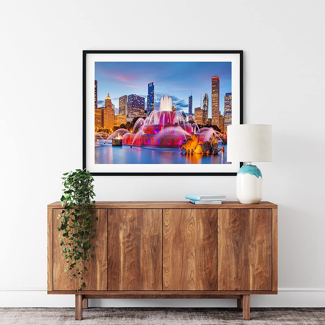 Diamond Painting Adult Painting Kits Chicago Panorama of Chicago Skyline Skyscrapers and Buckingham Fountain at Twiligh Home Bedroom Living Room Art Wall Decoration 16"x20" Puzzle art