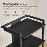 HOOBRO 4-Tier AV Media Console With Charging Station and LED Light, Wooden Stereo Cabinet, Corner TV Stand, Record Player, Entertainment Device, Black BB38UDCJ01 HOOBRO