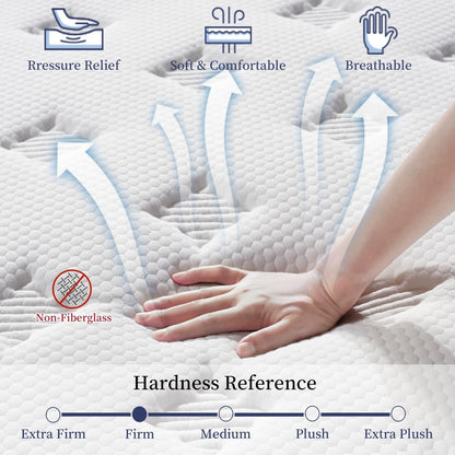 King Size Mattress, Upgrade Strengthen 14 Inch Firm Hybrid King Mattress in a Box, Mattress King Size With Memory Foam and Independent Pocket Springs, Strong Edge Support, Release Pressure