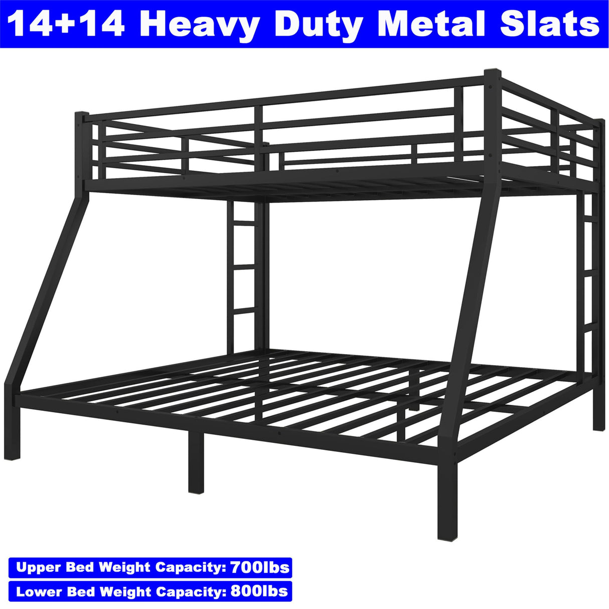 SIMPLEZC Upgraded Version Thicken Metal Queen Over King Bunk Bed, Stronger Heavy-Duty Steel Bunk Bed Queen Over King Size, Queen Bunkbeds Frame with Ladder, Easy Assemble (Queen/King) SIMPLEZC