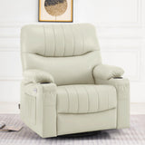 MCombo Oversized Swivel Glider Rocker Power Recliner Chair for Living Room with Heat and Vibration Massage, USB Ports, Cup Holders and Pockets, Faux Leather 7785 (Milk White) MCombo