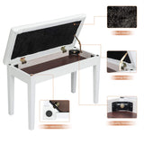 Bonnlo White Duet Piano Bench Wooden Keyboard Bench with Storage and Padded Cushion Bonnlo