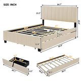 Merax Queen Size Upholstered Platform Bed with 2 Drawers and 1 Twin XL Trundle, Beige Wooden Bed Frame, No Box Spring Need Merax