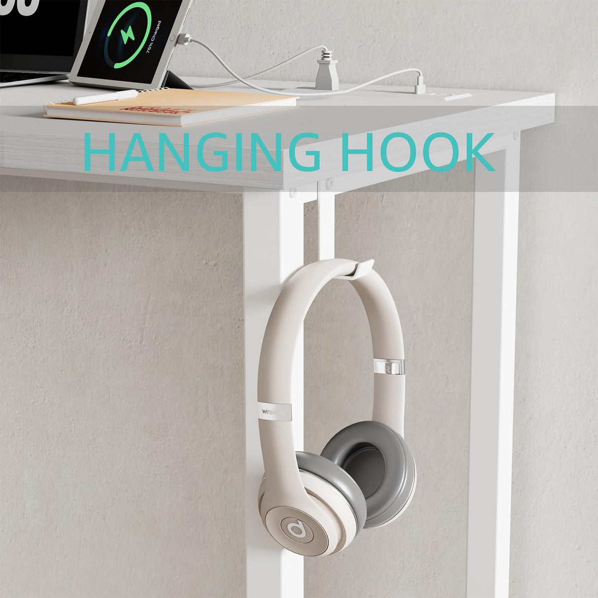 Lufeiya 39 inch White Computer Desk with Power Outlet, 40 inch Teen Study Table Home Office Work Writing Desks with Charging Station Outlets Built in, White Lufeiya