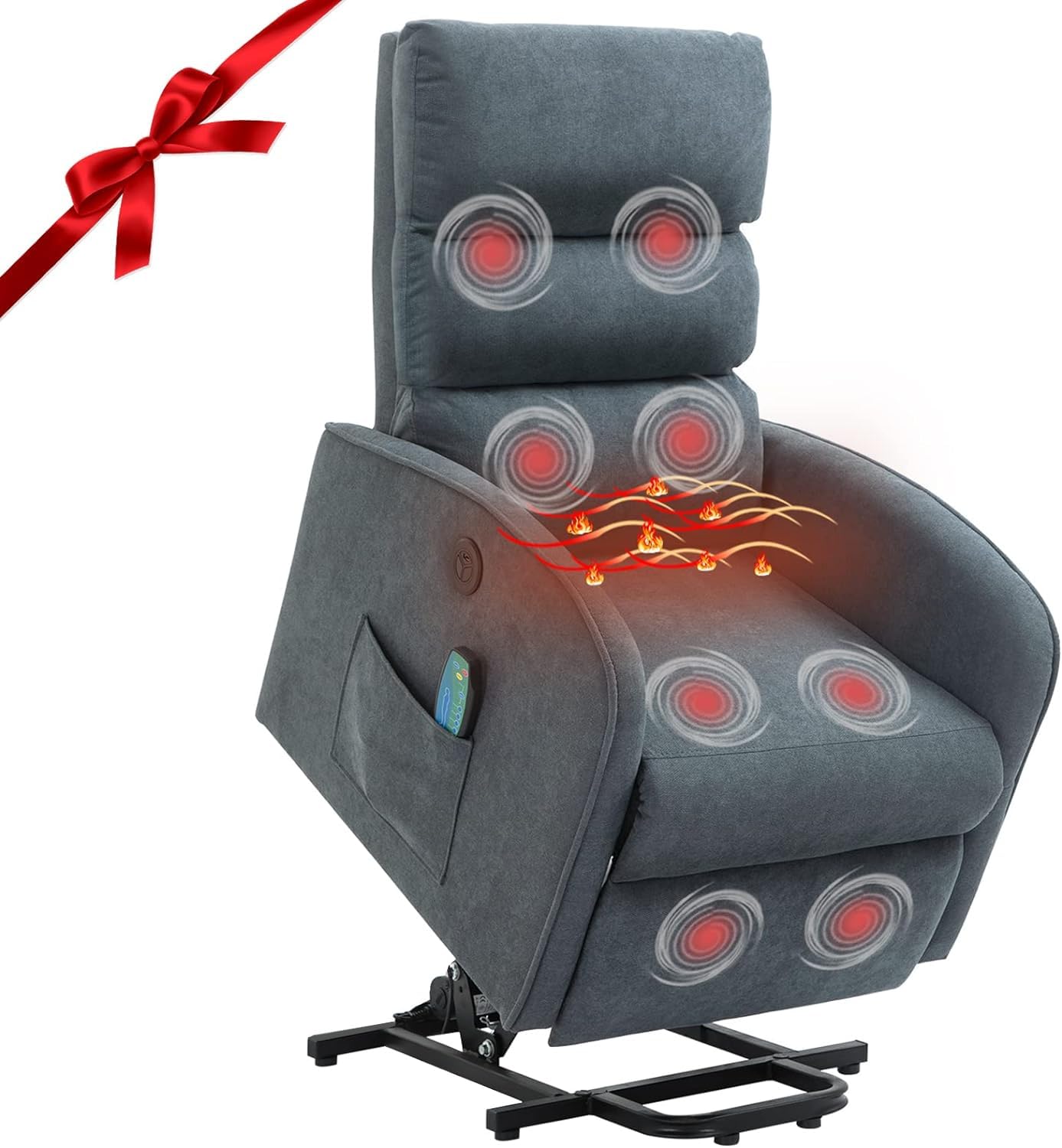 AVAWING Power Lift Massage Chair, Lift Recliner Chairs for Elderly, Electric Recliner W/Heat & Vibration, Linen Fabric Lift Chair with Side Pocket & USB Port for Living Room, Bedroom, Grey