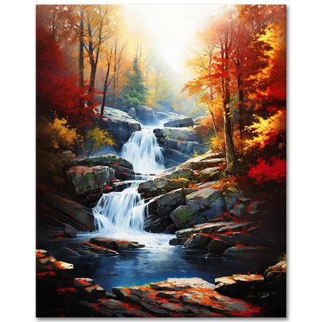 TUMOVO Adult Paint by Number Kits on Canvas Autumn Landscape Paint by Numbers for Adult Beginner Forest Waterfall Color by Numbers for Adults Craft Kits - 16x20 Inch, Flameless TUMOVO