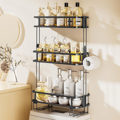 LAMU 3-Tier Over-The-Toilet Storage Shelf, Bathroom Organizer, Large Capacity, No-Drill Installation, Rust-Resistant Thick Material, Perfect for Bathroom Shelf, Black LAMU