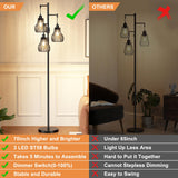 Dimmable Floor Lamp, 3 x 800LM LED Edison Bulbs Included, Farmhouse Industrial Floor Lamp Standing Tree Lamp with Elegant Cage Tall Lamps for Living Room Bedroom Office - Black Ziisee