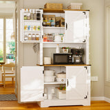 71" Kitchen Pantry Cabinet with Charging Station, Farmhouse Pantry Cabinet with Microwave Stand, Food Storage Cabinets with 6 Door Shelves & Adjustable Shelf, Kitchen Hutch for Dining Room, White Hiwelldas