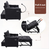 HAOMARKETS 3-in-1 Convertible Loveseat Sleeper Futon Sofa Bed with Cup Holders, 2-Seat Pull Out Couch, Phone Holder and USB Port, Corduroy 3-Level Adjustable Backrest Couches for Living Room, Black HAOMARKETS