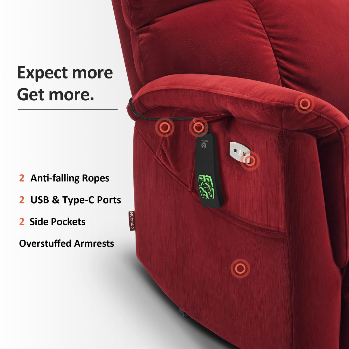 MCombo Large-Wide Dual Motor Power Lift Recliner Chair, Massage and Dual Heating for Elderly People, Infinite Position, Fabric R7166 (Burgundy) MCombo