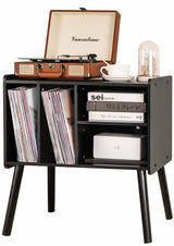 UODERS Record Player Table, Mid-Century Record Player Stand with Vinyl Storage Hold Up to 150+ Albums, Vinyl Record Cabinet with Adjustable Shelves, Wood Turntable Stand for Music Living Room (Black) UODERS